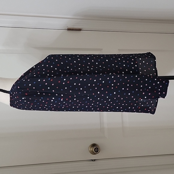 Talbots, Size S Navy Blue with Red, Pink, White and Blue Polkadot Blouse - Picture 5 of 12